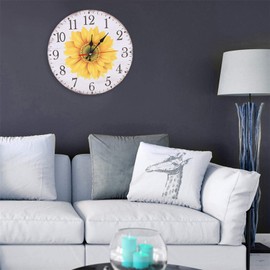 Wall Clock,30cm Elegant Style Bright Color Sunflower Pattern Wall Hanging Clock for Home Office Living Room Decoration