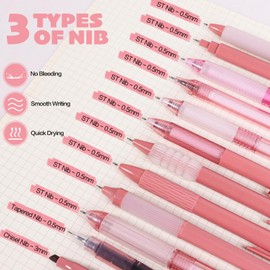 12Pcs Gel Pens Set, 11Pack Gel Pens with 1Pack Highlighter - Fast-Drying Black Ink, Fine Point 0.5mm, Retractable, Cute Pens - Garnet Red Aesthetic Gel Ink Pens for Journaling