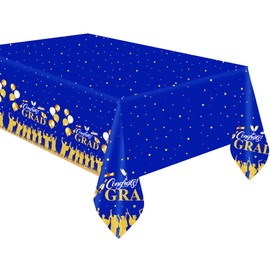 2 Packs Graduation Tablecloth 54"x108",Graduation Party Decorations Congrats Grad Tablecover Blue and Gold Plastic Table Cover for 2023 Class of 2023 Decorations Grad Graduation Party Supplies