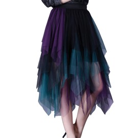 Women Tutu Skirt Knee Length Fairy Tulle Skirts Flowy A-Line Skirt Rainbow Dress