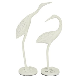 Deco 79 Metal Bird Decorative Sculpture Home Decor Statues, Set of 2 Accent Figurines 10", 12"H, White