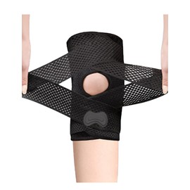 YASHIGE Knee Support, Knee Pads, Meniscus Support, Firmly Fixed, V-Shaped Belt, Thin, Breathable, No Stuffy, Mesh, Running, Climbing, Basketball, Daily Life, Left and Right Use, Black, L