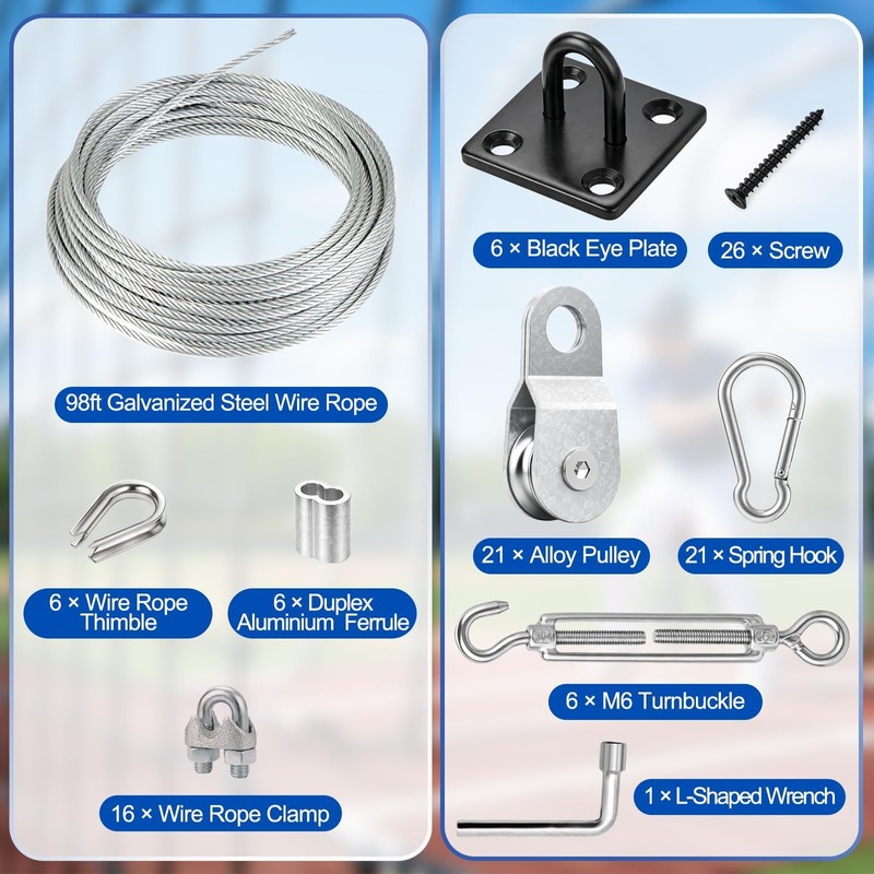 Batting Cage Cable Kit for 20FT, Retractable Batting Cage Wire