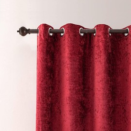 ELKCA Luxury Burgundy Red Chenille Floral Embroidered Curtains for Bedroom Peony Floral Curtains for Bedroom,Grommet Top,52" W x 96" L,2 Panels