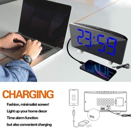 DollaTek Digital FM Radio Dimmer LED Dual Alarms Clock Suitable for study, office, bedroom - blue word