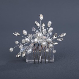 Teyglen Silver Pearl Wedding Hair Comb Bridal Crystal Hair Side Comb Small Cute Rhinestone Pearl Hair Piece Hair Accessories for Women (Silver)