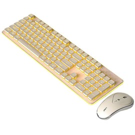 Wireless Keyboard and Mouse Combo, 2.4G Rechargeable Full Sized Backlit Keyboard and Silent Mice Set Home Office Gamer Keyboards for PC Desktop Laptop (Creamy White with Warm Light)