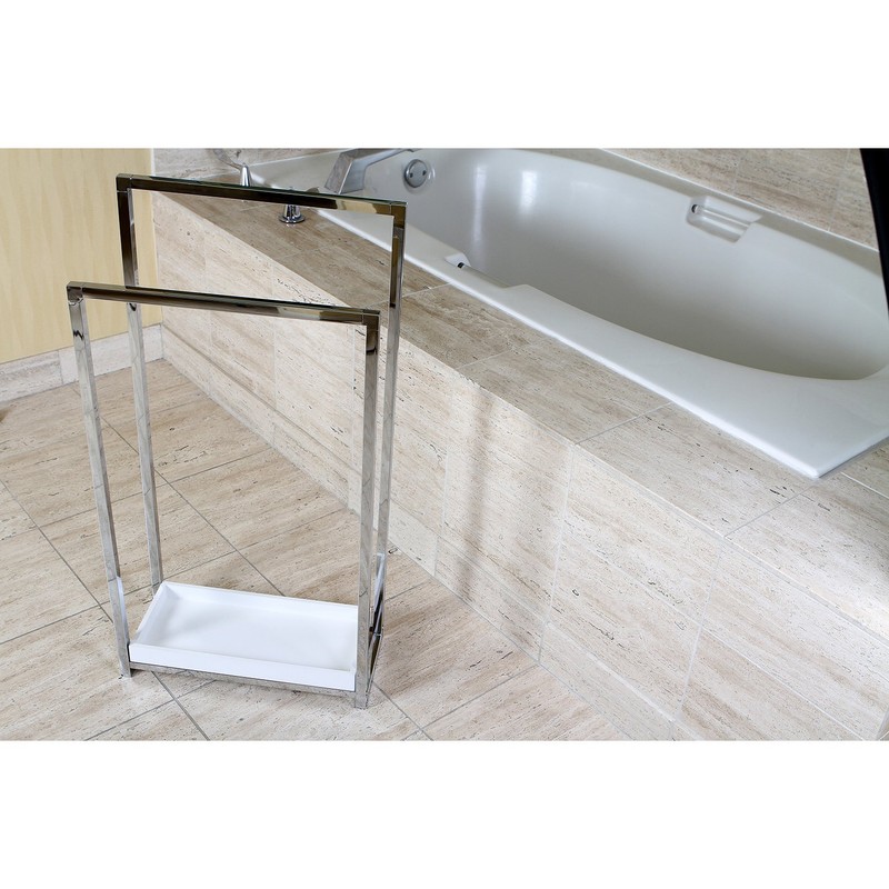Kingston Brass SCC8261 Pedestal 2-Tier Steel Construction Towel-Rack with Wooden