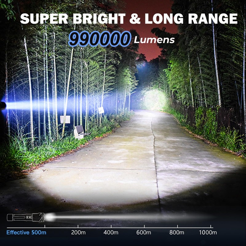 Cinlinso Flashlight High Lumens Rechargeable 2 Pack, 990000 Lumen Super