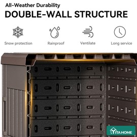 YITAHOME 60 Gallon Large Package Delivery and Storage Box, Double-Wall Resin Outdoor Package Delivery and Waterproof Deck Box for Porch, Curbside, 8.5 Cubic feet, Brown