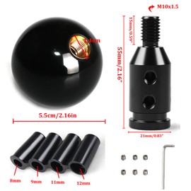 Juttzzei Car Gear Shift Knob, 8 Ball Round Shift Knob, Universal 5 Speed 6 Speed Gear Knob, Upgraded Acrylic Gear Ball with Adapter 12x1.25mm for Non-Threaded Manual Shifter Gear knob (Black)