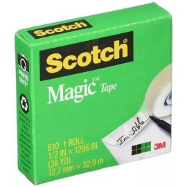 Scotch Magic Tape Transparent 1/2"X36 Yards Refill Home School Office Crafts