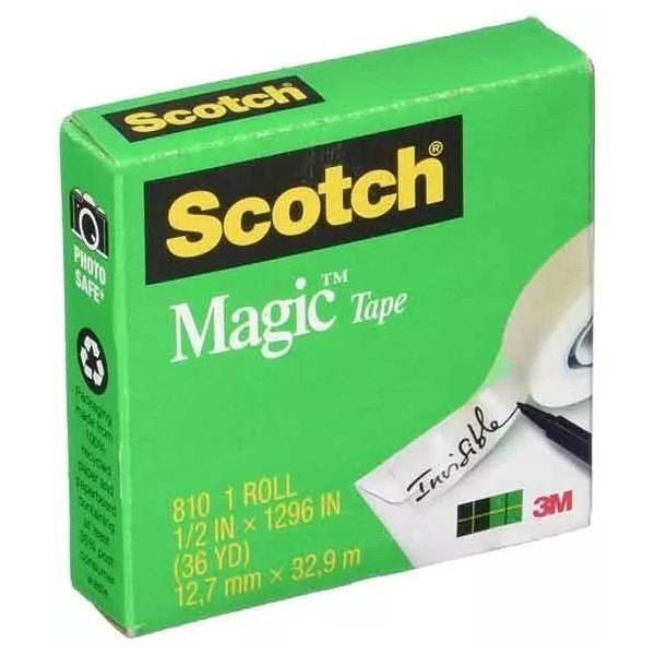 Scotch Magic Tape Transparent 1/2"X36 Yards Refill Home School Office