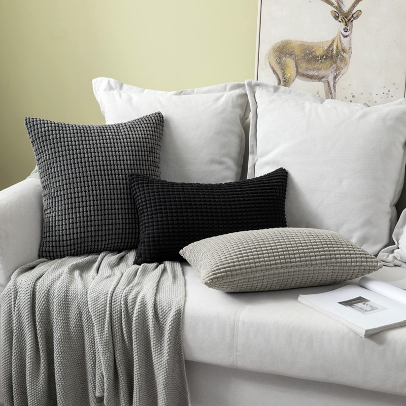 MIULEE Set of 2 Decorative Corduroy Grey Cushion Covers 22x22