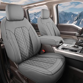 Truckiipa Custom for Dodge Ram Seat Covers Full Set Leather Full Coverage Truck Seat Cover Protector Cushion Fit for 2009-2018 Dodge Ram 1500, 2010-2023 Ram 2500 3500 Crew Mega Cab, Full Set, Grey