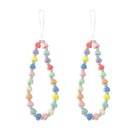 YSUY 2Pcs Cute Phone Charm Wrist Strap, Colorful Pearl Heart Charms, Colorful Stylish Phone Chain, Anti-Lost Lanyard Handmade Phones Bracelet Strap, Adorable Charms for Women Girls
