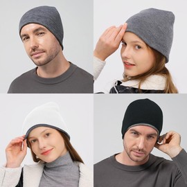 Rosoz Reversible Unisex Knitted Winter Beanie Skull Cuffed Warm Soft Hat for Men and Women Ski Watch Cap Black/Dark Grey
