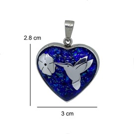 Dije llamador de Ángeles de plata esterlina ley 925, corazón doble vista, colibrí - corazón con alas, campanita angelical de Agalea. (Azul)
