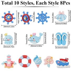 SUNNYCLUE 80Pcs 10 Styles Blue Flatback Charms Ocean Life Summer Resin Charms Flat Back Charm Ice Cream Mermaids Shell Beach Hawaii Cabochons for Crafts Embellishments Scrapbook Jewellery Making DIY