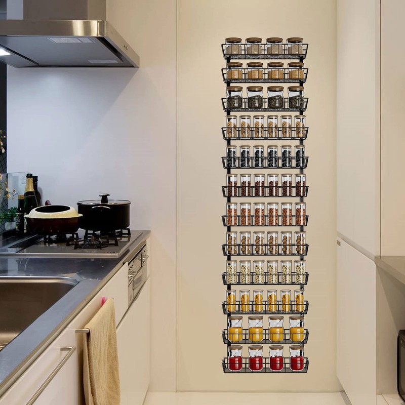 SWOMMOLY Adjustable Wall Mount Spice Rack Organizer, 12-Tier Dual-use (Multi-use)