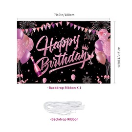 Happy Birthday Backdrop Banner Pink Purple Large Birthday Party Backdrop Photo Background Poster Photo Booth for Girls Men Women Birthday Decorations Anniversary Party Supplies