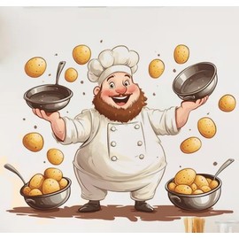 COVPAW Wall Sticker Kitchen Funny Chef with Pots and Potatoes, 30 x 30 cm, Wall Decoration for Wall, Refrigerator, Door, Furniture, Window, Restaurant etc. (Chef)