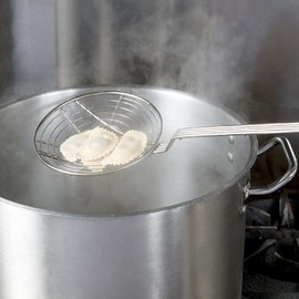 TrueCraftware- 7-Inch Round Spiral Wire Skimmer with 13" Handle Length Nickel Plated- Kitchen Utensil Food Strainer Skimmer Spoon for Cooking Sieve Sifters Rice Quinoa Pasta Fruits Vegetables etc.