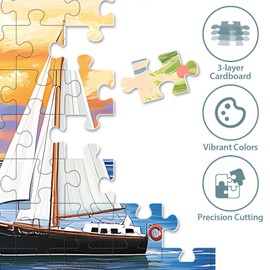 Puzzles for Adults 500 Pieces, Dog Birds Hourse Puzzle, Seaside Jigsaw Puzzles 500 Piece for Adults Kids Seniors, Recycled Cardboard Puzzle for Game Night Family Friends, 20.5x15 in