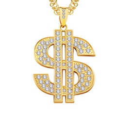 Jilukibo Gold Necklace Chain for Men with Dollar Sign, Bling Gold Plated Hip Hop Dollar Necklace Pendant Rhinestone Jewelry Punk Style
