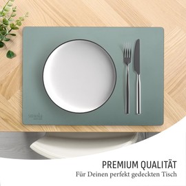 smøla PU Leather Place Mats Set of 4 I Washable Place Mats Set in Leather Look I Coasters for Plates I Table Mat Table Decoration Dining Table (Green/Grey)