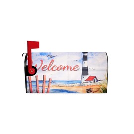 Mailbox Covers Magnetic Mailbox Covers Standard Size 21"x18" Lighthouse Beach Welcome Decorative Waterproof Mailbox Wrap for Outdoor Garden Yard (Small)