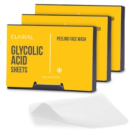 CLARIAL Glycolic Acid Soap Sheets - 100 Exfoliating Peel Face Wash - Travel Size Facial Cleanser with Vitamin C, Retinol, Kojic Acid, Collagen - Anti Aging and Minimizes Pores and Scars - 3 Pack