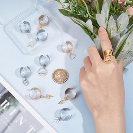 UNICRAFTALE Stainless Steel Charm Rings Women's Ring Adjustable Rings with Moon Star Charms Open Cuff Finger Ring Components for Holiday Gifts Jewelry Ring, Stainless Steel, No Gemstone