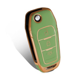 WORCAS for Ford 3 Buttons Key Fob Cover, TPU Smart Key Fob Case Compatible with Ford Explorer Ranger F150 F250 F350 F450 F550(Gold-Green)