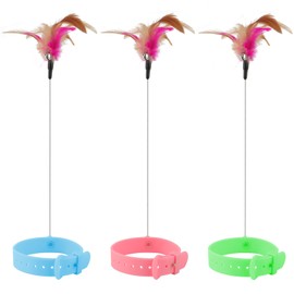 KALAMANDA Cat Collar Toy, 3 Pcs Cat Feather Toy with Neck Collar, Interactive Self Playing Toys with Bell for Indoor Kittens Small Animals(Pink/Blue/Green)