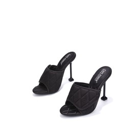 Cape Robbin Leelee Women's Stiletto Peep Toe Quited High Heels, Heeled Sandal with Hook and Loop Upper Closures for Women - Black Size 10