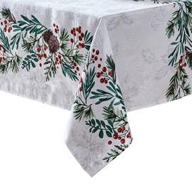 Elrene Home Fashions Holly Berry Flourish Holiday/Christmas Wrinkle Resistant Fabric Rectangle Dining Tablecloth, 60"x84"