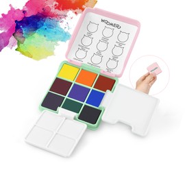 Woomer Watercolor Paint Set, 9 Vivid Colors Travel Watercolor Paint with 2 Foldable Palettes, Wash Cup, Perfect Water Color Set for Beginner Enthusiast Pro Gift