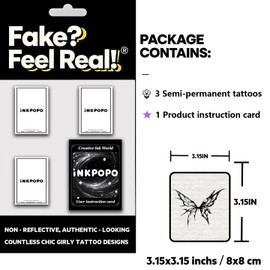 INKPOPO 3 Sheets Semi-Permanent Tattoos for Adults | 7-15 Days Longwear | Waterproof & Realistic Finish | Adult Art Temporary Tattoos | Butterfly Series 043