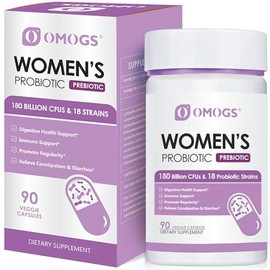 OMOGS Women's Probiotic 180 Billion CFUs 18 Strains, with Organic Prebiotics, Cranberry Extract, D-Mannose & Digestive Enzymes, for Digestive, Boost I