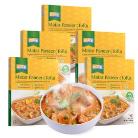 Ashoka Heat & Eat Meals 1932, Plant-Based Tofu & Green Peas Curry, Gluten-Free On the Go Meals, Kosher Certified, All-Natural Matar Paneer, Microwave Friendly with No Preservatives, Pack of 5