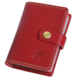 PORCO ROSSO Card Case Slim Genuine Leather Card Holder Leather Card Slot Slim Book Type Zig-Zag Men's Women's, red