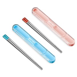 ArderLive Reusable Chopsticks with Pull-Out Case, Stainless Steel 316 Travel Chop Sticks, Japanese Chinese Korean Chopsticks for Bento box, Picnic, Office, Dishwasher Safe, 8in Blue+Red