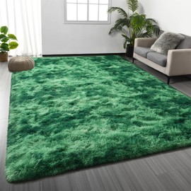Deerhoo Large Shag Area Rugs 5 x 8, Plush Fuzzy Rugs for Living Room, Ultra Soft Fluffy Furry Rugs for Bedroom, Indoor Carpet Nursery Rugs for Kids Room Home Decor, Tie-Dyed Emerald Green