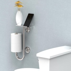 AquaChase 3-in-1 Toilet Safety Grab Bar with Built-in Tissue Paper Holder and Phone Shelf, for 2 Mega Rolls, 250lbs Weight Support When Mounted in Stud, Chrome Right-Hand