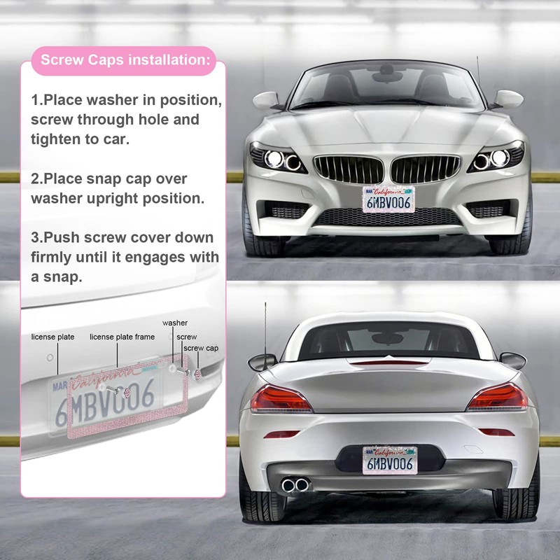 QUANQIUFEI 2 Pack Bling License Plate Frames for Women, Sparkly