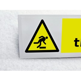 Mind the Step Warning Sticker Pack of 2 Waterproof Outdoor Vinyl Sticker 150 x 45 mm