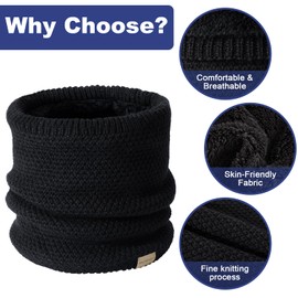 TAGVO Fleece Neck Warmer Thermal Snoods Unisex, Fleece Snood Thick Winter Cold Weather, Windproof Knitted Circle Scarf for Cycling Motocycle Sports for Men Women Motorcycle Skiing,Black