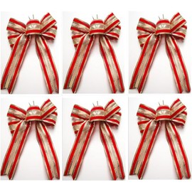 CaPiSo Pack of 6 Large Bows 20 x 30 cm Lurex Gift Bow, Decorative Bow, Satin Bow, Fabric Bow, Gift Wrapping, Fabric Bow, Satin (Exclusive Red/Gold)