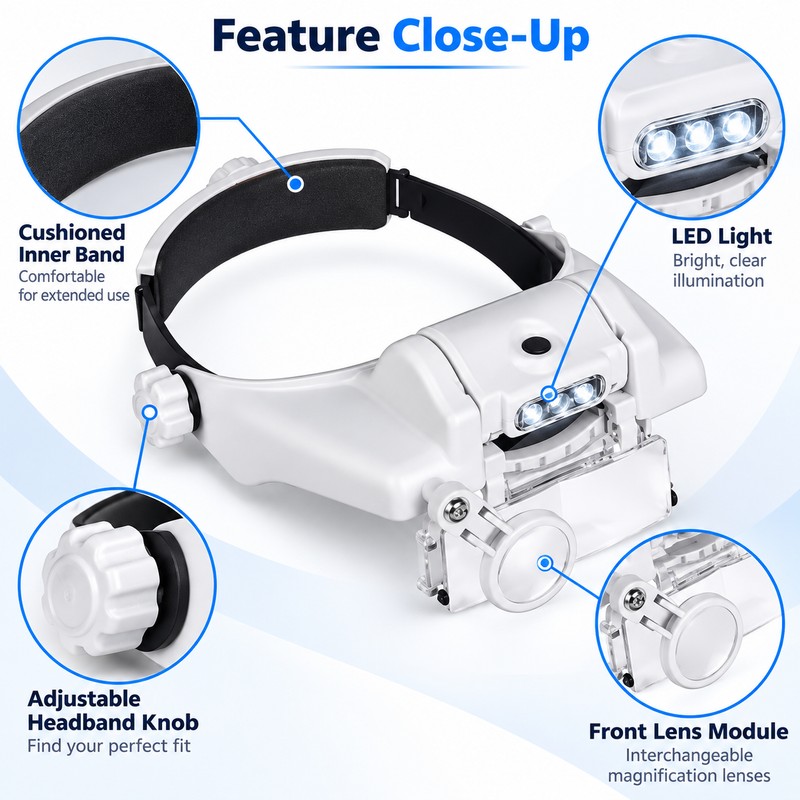 USB Rechargeable LED Head Magnifier for Watch Repair – Hands-Free